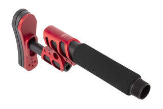 Odin Works red ZULU Adjustable stock includes an intermediate length pistol buffer tube with padding and secondary buffer system